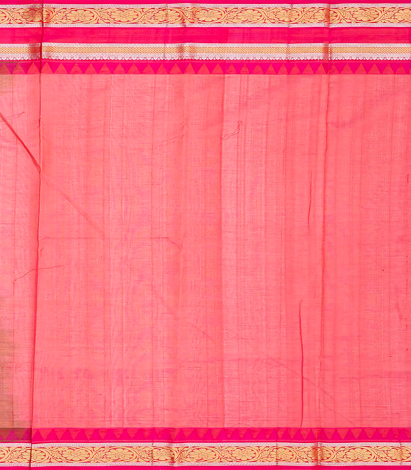 Rust Handloom Chirala Silk Cotton With Pink Border-Rust