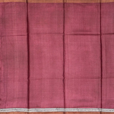 Peach Handloom Tussar Silk Saree With Printed Floral Vine Motifs-Peach