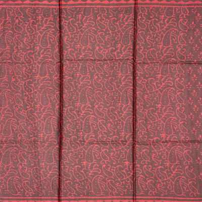 Dark Grey Handloom Tussar Silk Saree With Printed Floral Motifs-Dark Grey