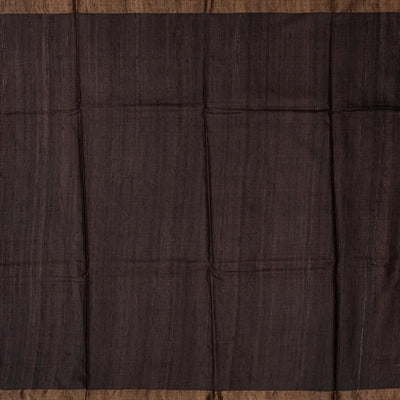 Dark Olive Handloom Tussar Silk Saree With Printed Vine Motifs-Dark Olive
