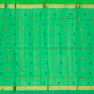 Yellow Handloom Chirala Silk Cotton Saree With Green Border-Yellow