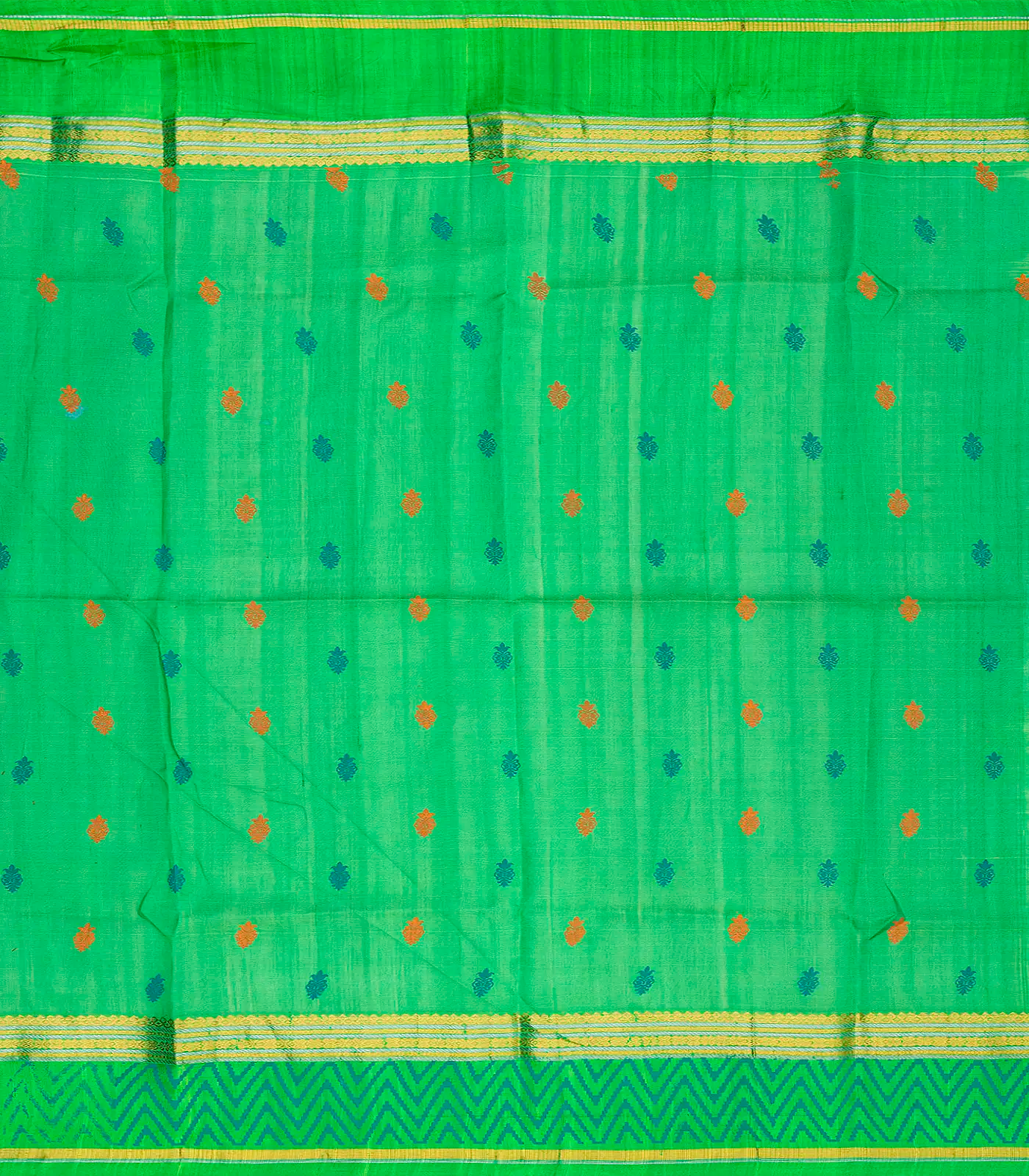 Yellow Handloom Chirala Silk Cotton Saree With Green Border-Yellow