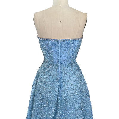 Dylan & Davids Long Strapless Hand Beaded Formal Couture Dress