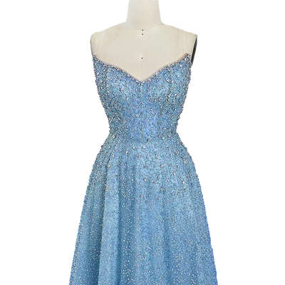 Dylan & Davids Long Strapless Hand Beaded Formal Couture Dress