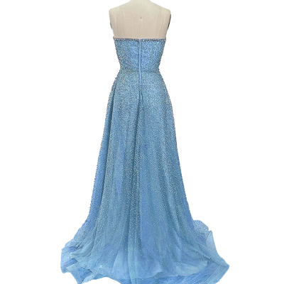Dylan & Davids Long Strapless Hand Beaded Formal Couture Dress