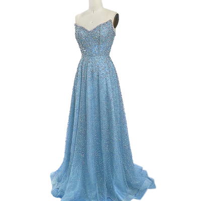 Dylan & Davids Long Strapless Hand Beaded Formal Couture Dress