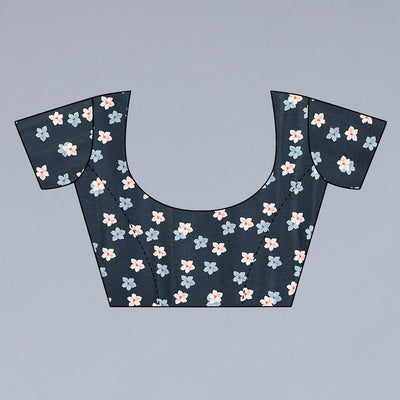 Blue-Black Floral Printed Chiffon Saree