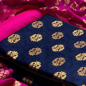 Blue-Pink Festive Wear Woven Banarasi Silk Dress Material