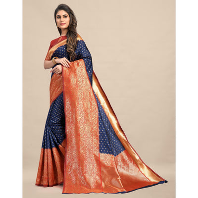 Blue-Red Festive Wear Rich Woven Border Soft Banarasi Silk Saree