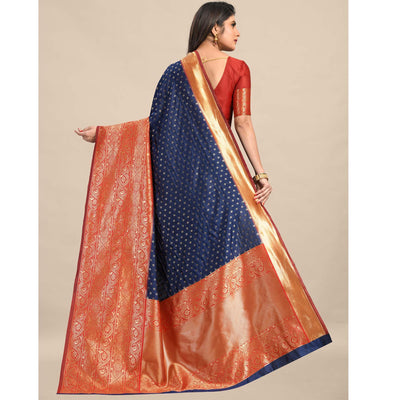 Blue-Red Festive Wear Rich Woven Border Soft Banarasi Silk Saree