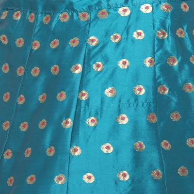 Blue-Red Festive Wear Woven Jacquard Lehenga Choli
