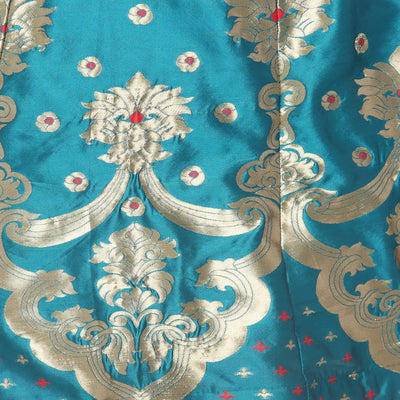 Blue-Red Festive Wear Woven Jacquard Lehenga Choli