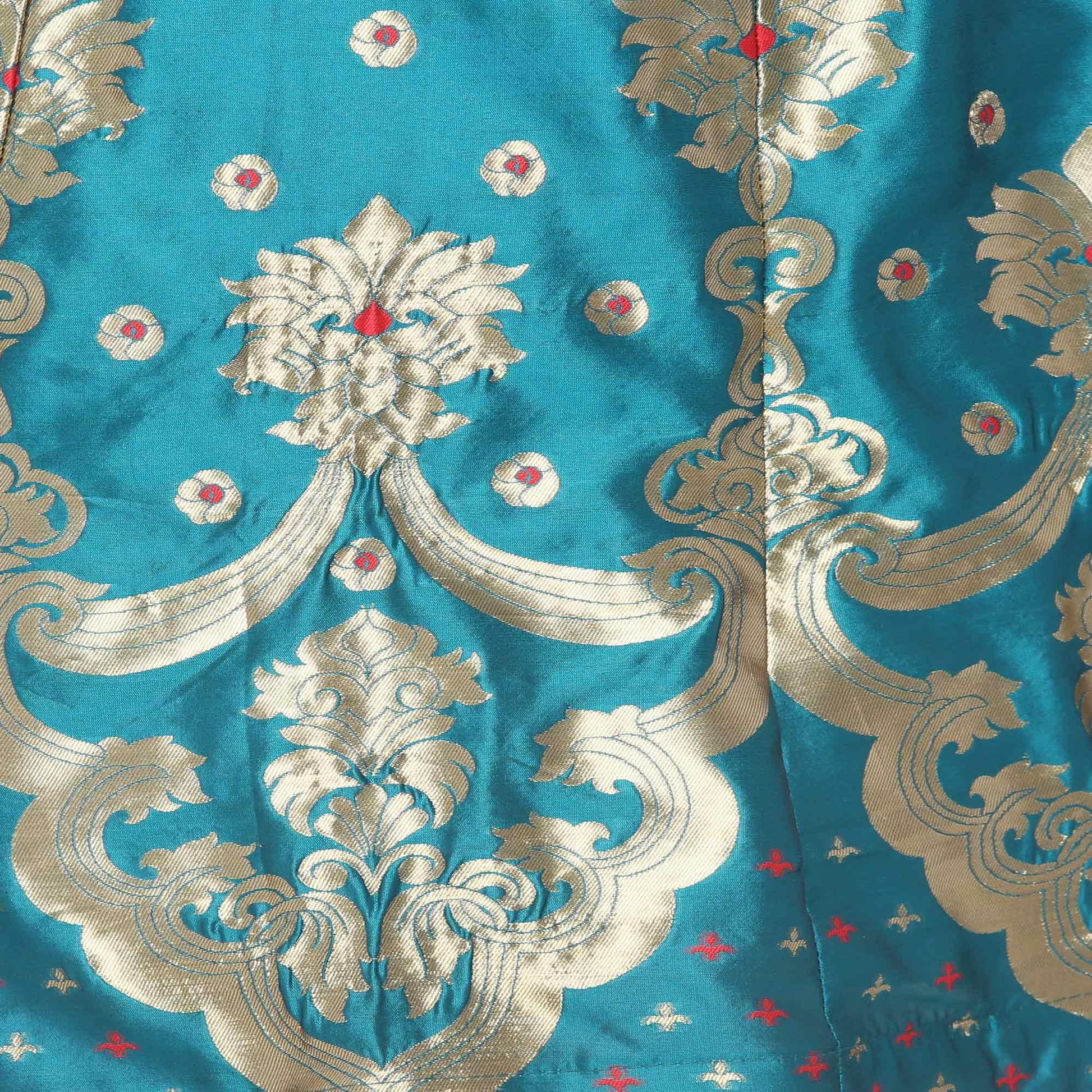 Blue-Red Festive Wear Woven Jacquard Lehenga Choli