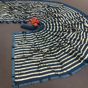 Blue Sequins Embroidered With Stripes Georgette Saree