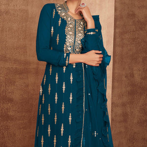 Blue Sequins Embroidery Georgette Partywear Suit
