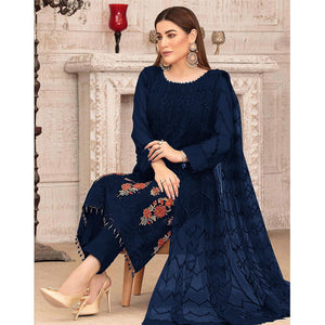 Blue Sequins With Floral Embroidered Georgette Pakistani Suit