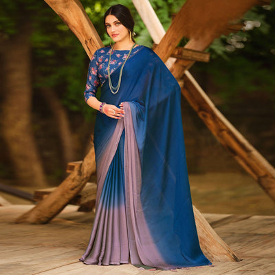 Blue Solid Chiffon Saree
