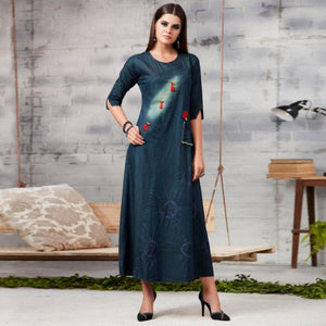 Blue Solid Denim Kurti