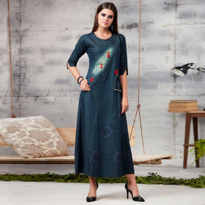 Blue Solid Denim Kurti