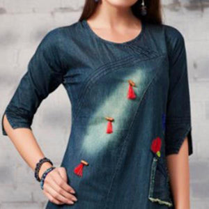 Blue Solid Denim Kurti