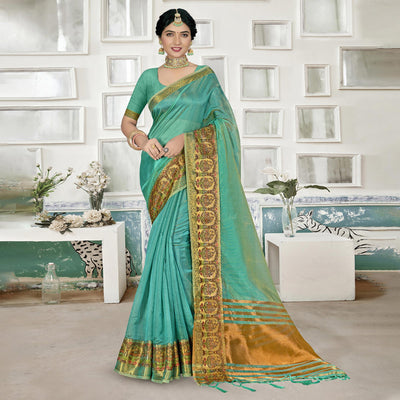 Blue Solid Organza Saree