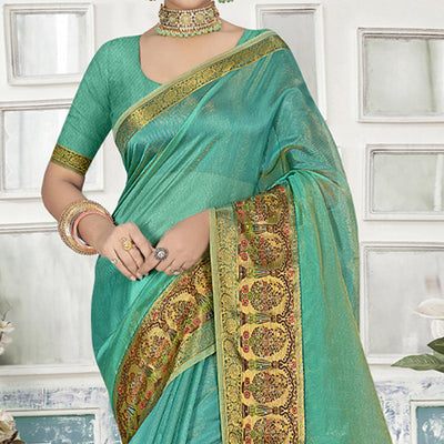 Blue Solid Organza Saree