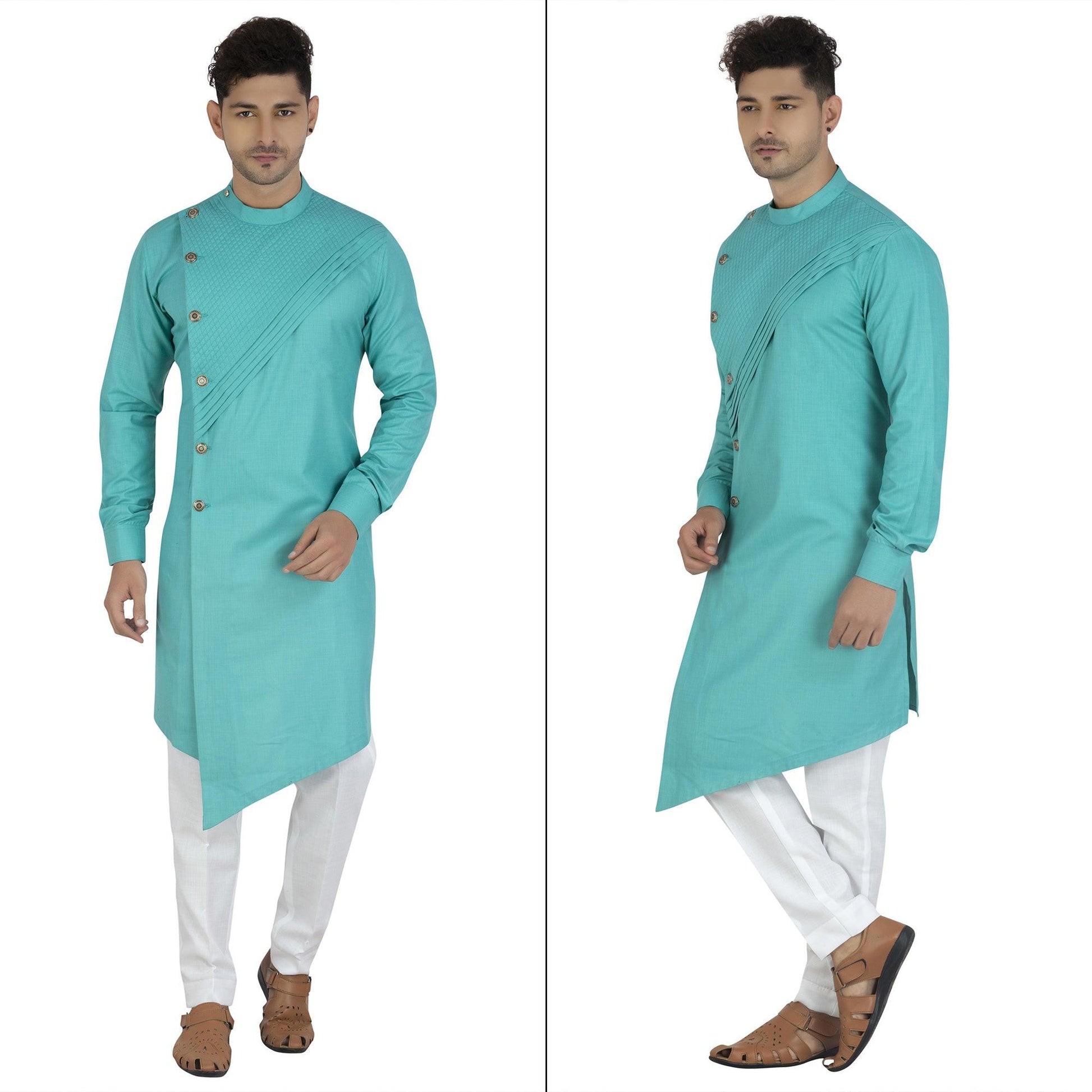 Blue Solid Pure Cotton Men's Kurta Pyjama Set