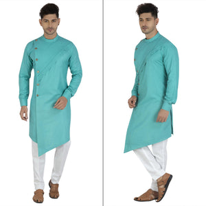 Blue Solid Pure Cotton Men's Kurta Pyjama Set