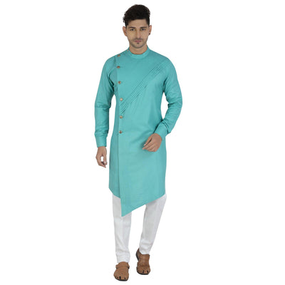 Blue Solid Pure Cotton Men's Kurta Pyjama Set