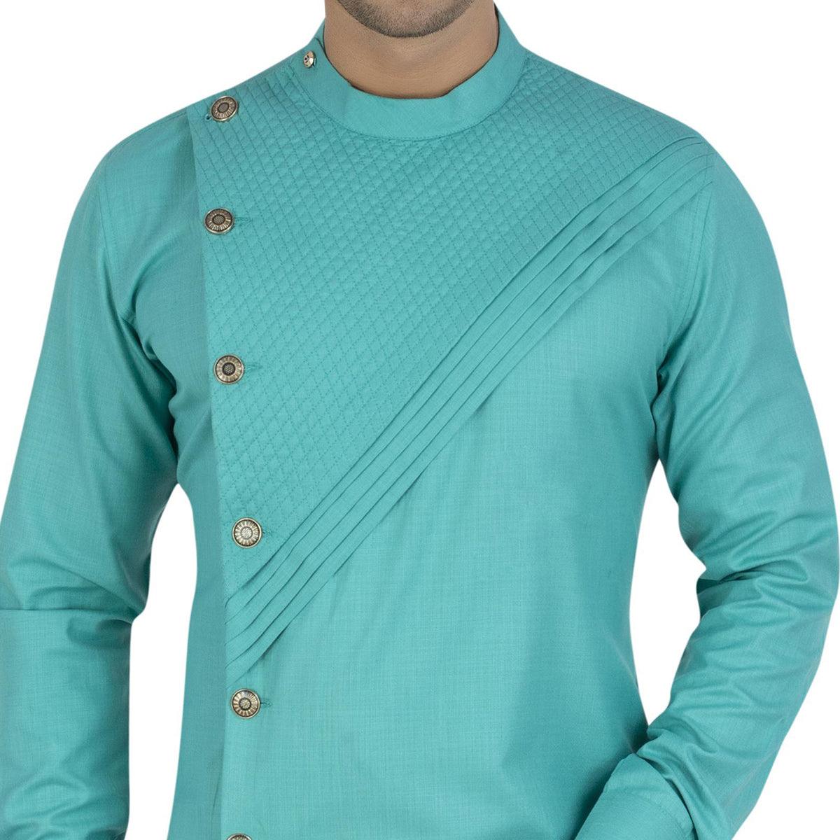 Blue Solid Pure Cotton Men's Kurta Pyjama Set