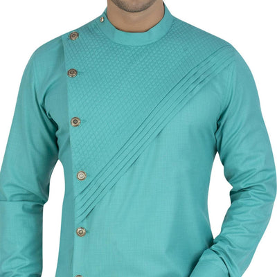 Blue Solid Pure Cotton Men's Kurta Pyjama Set
