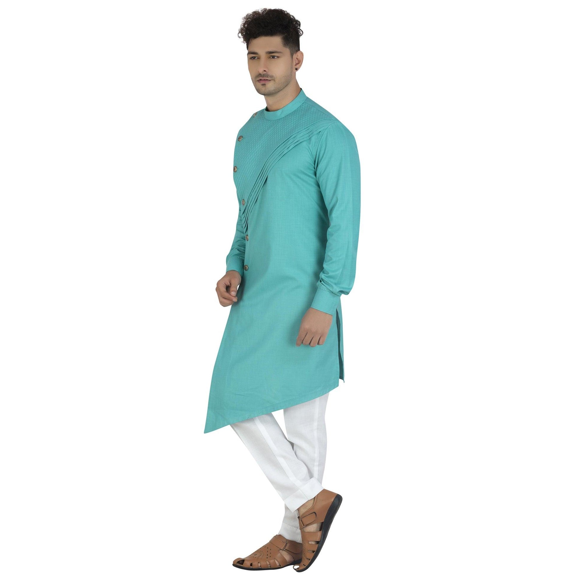 Blue Solid Pure Cotton Men's Kurta Pyjama Set