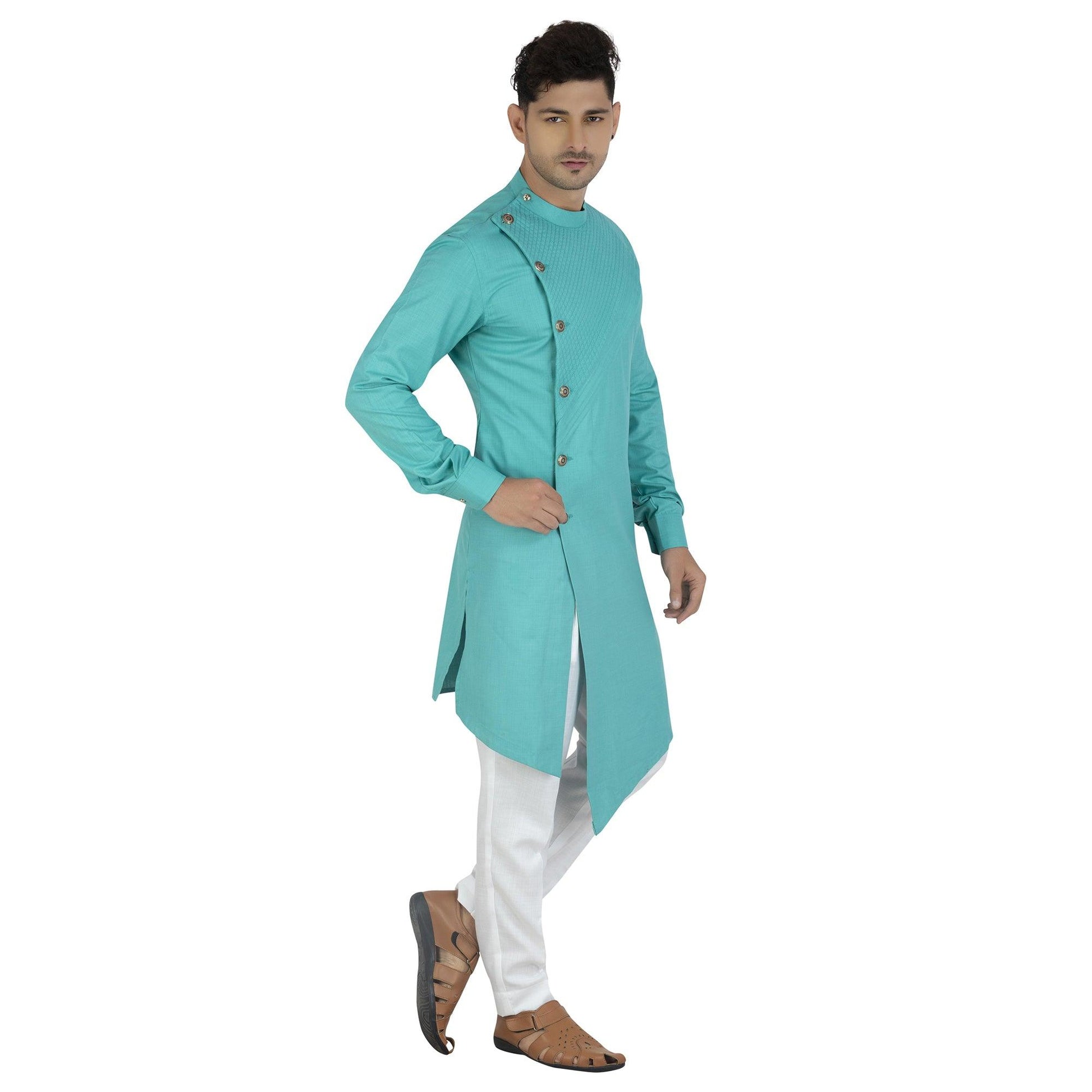 Blue Solid Pure Cotton Men's Kurta Pyjama Set