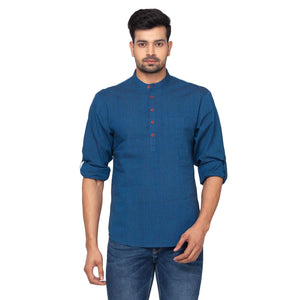 Blue Solid Pure Cotton Short Kurta