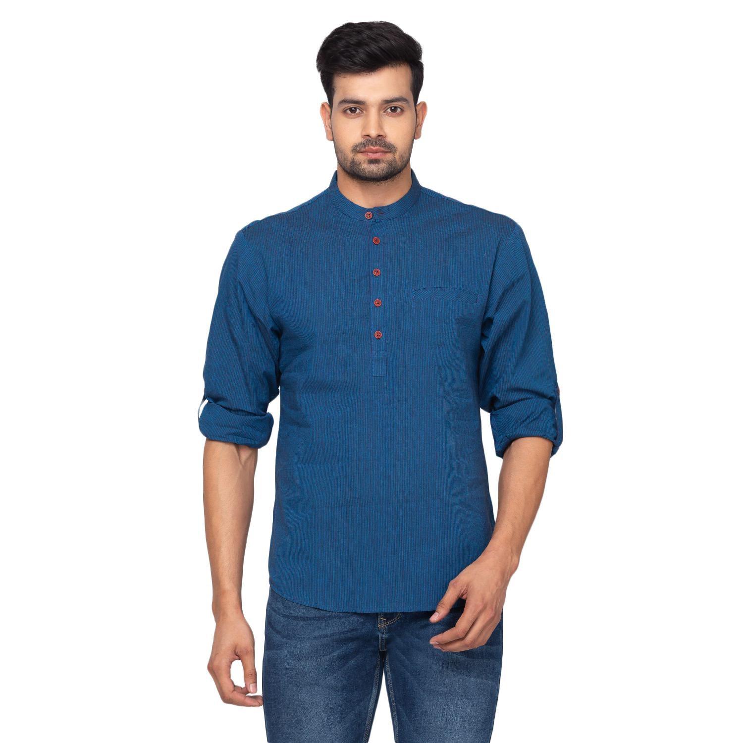 Blue Solid Pure Cotton Short Kurta