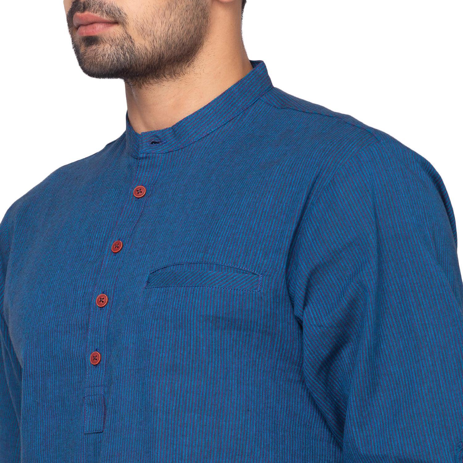 Blue Solid Pure Cotton Short Kurta
