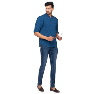 Blue Solid Pure Cotton Short Kurta