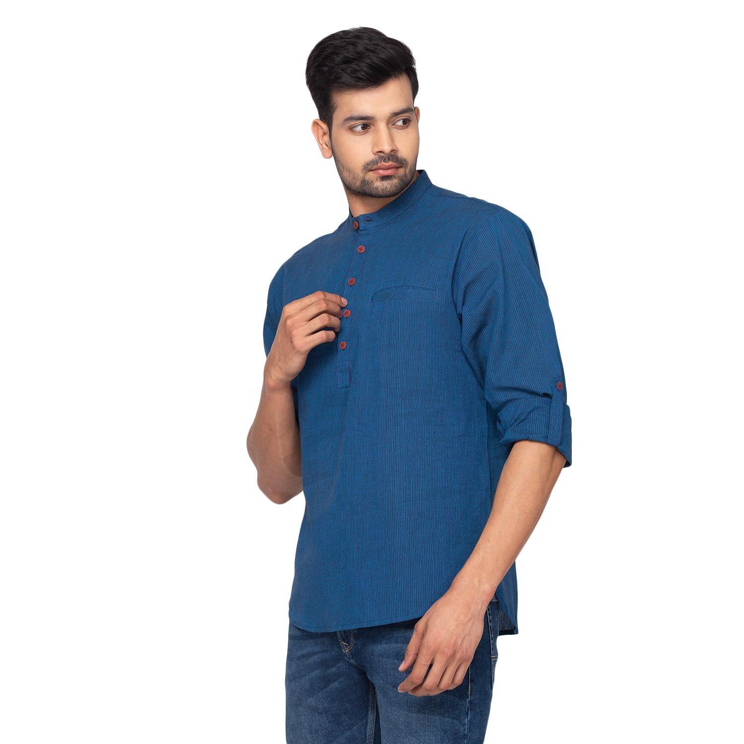Blue Solid Pure Cotton Short Kurta