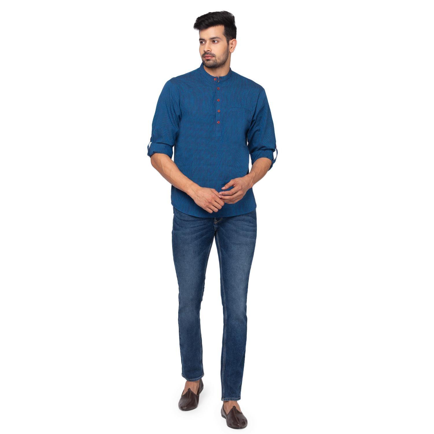 Blue Solid Pure Cotton Short Kurta