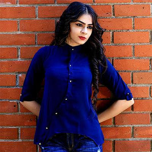 Blue Solid Rayon Top
