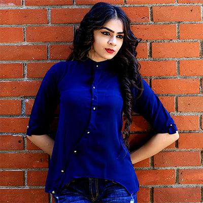 Blue Solid Rayon Top