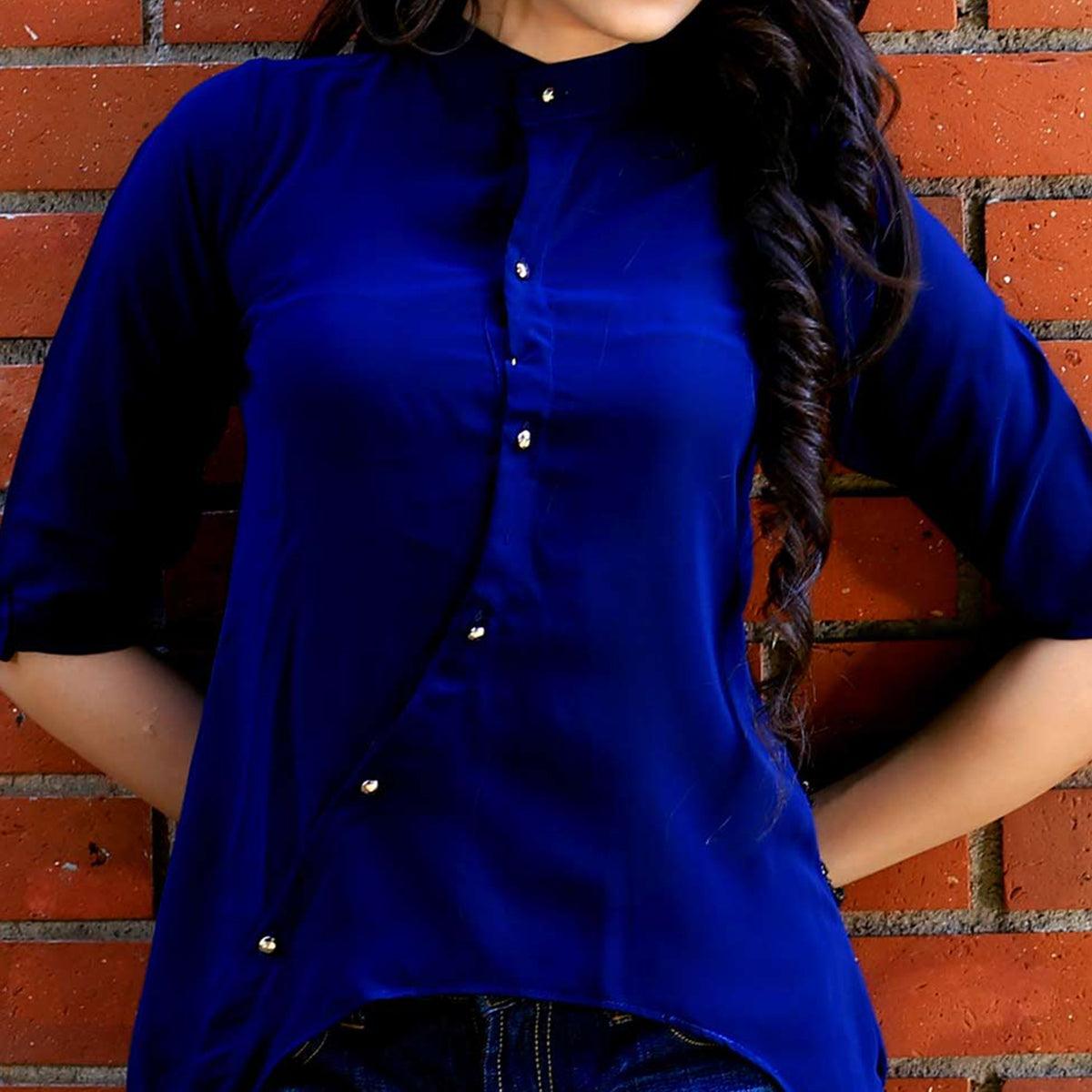 Blue Solid Rayon Top