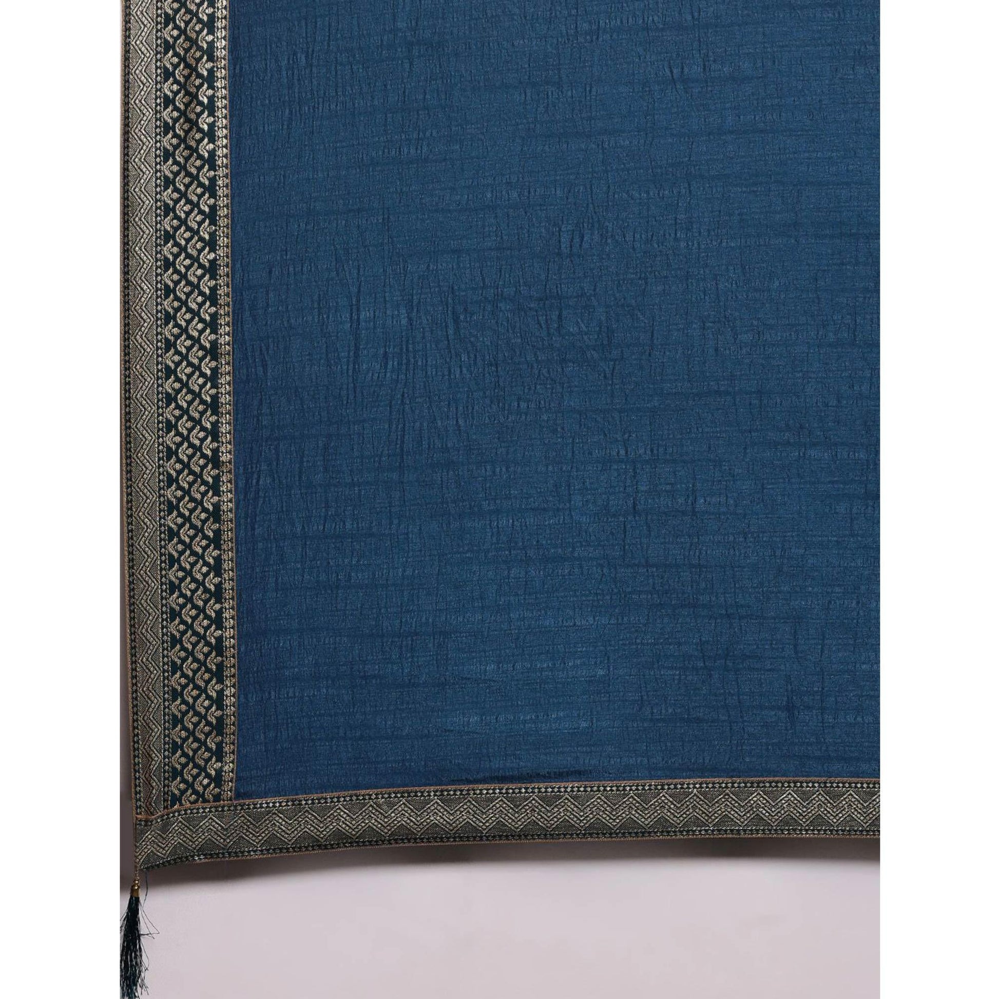 Blue Solid With Woven Border Vichitra Silk Saree