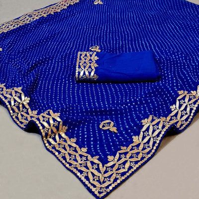 Blue Stripe Printed Georgette Saree