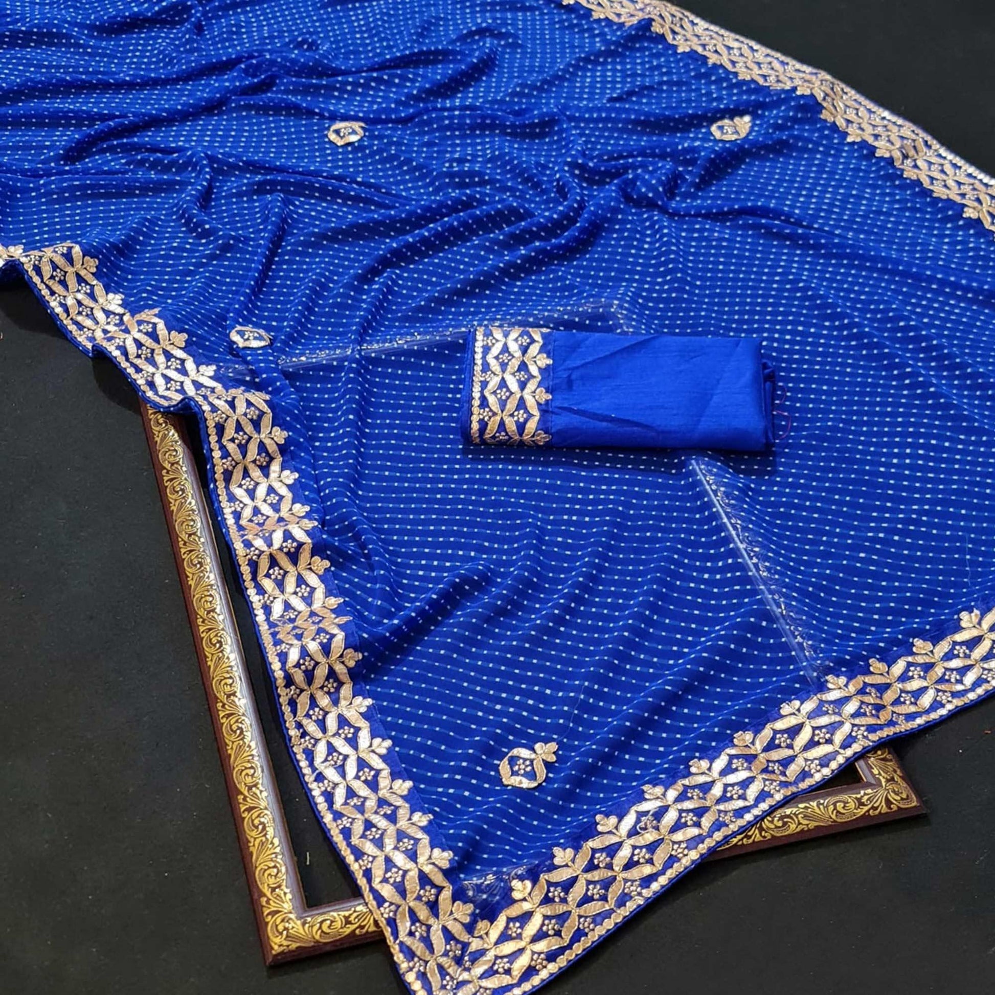 Blue Stripe Printed Georgette Saree
