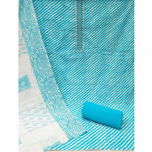 Blue Stripe Printed With Embroidered Cotton Blend Dress Material