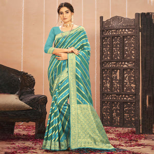 Blue Stripe With Woven Art Silk Saree