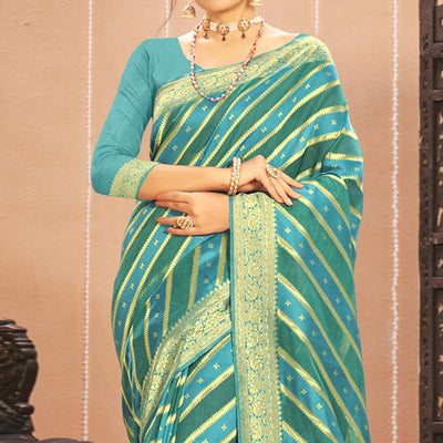 Blue Stripe With Woven Art Silk Saree