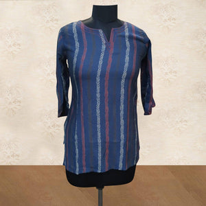 Blue Striped Printed Muslin Top
