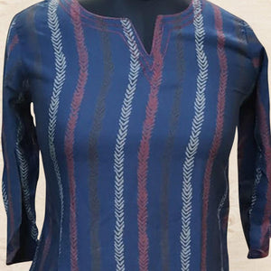 Blue Striped Printed Muslin Top